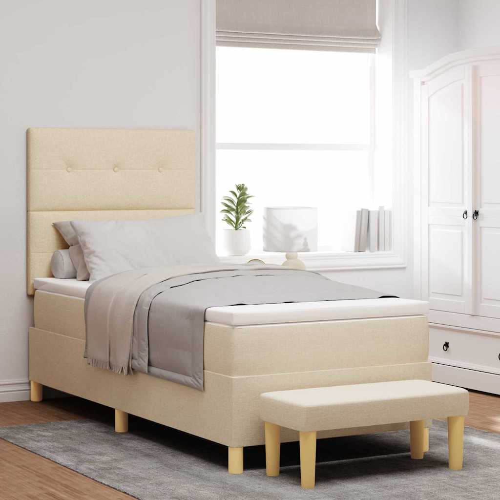Lit à ressorts avec tête de lit Crème 200 x 90 cm tissu
