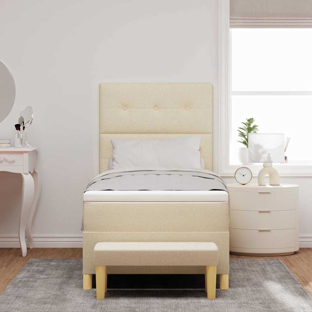 Lit à ressorts avec tête de lit Crème 200 x 90 cm tissu