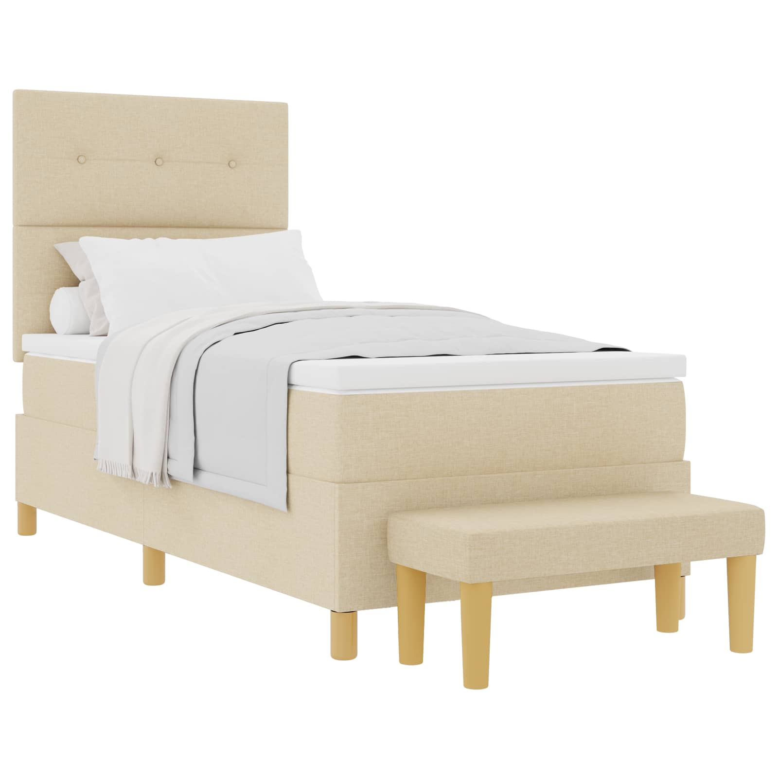 Lit à ressorts avec tête de lit Crème 200 x 90 cm tissu