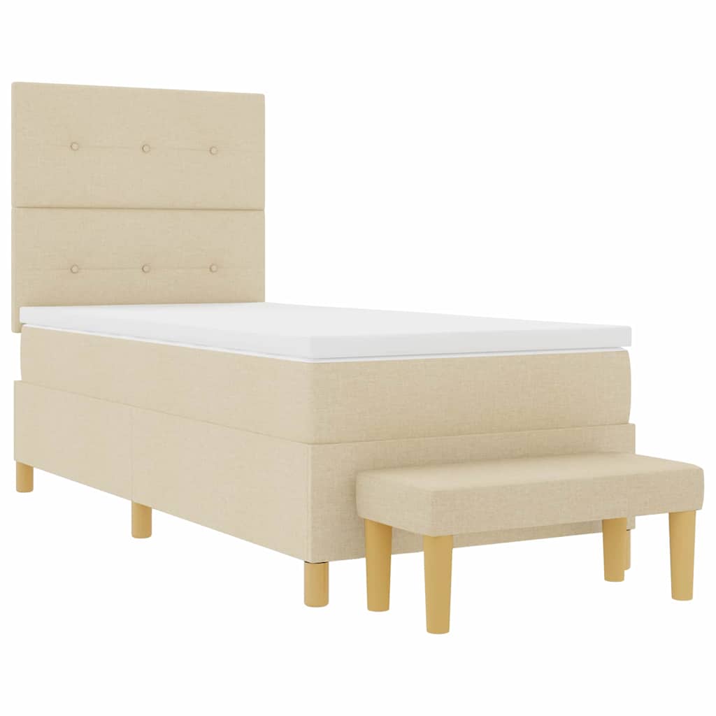 Lit à ressorts avec tête de lit Crème 200 x 90 cm tissu