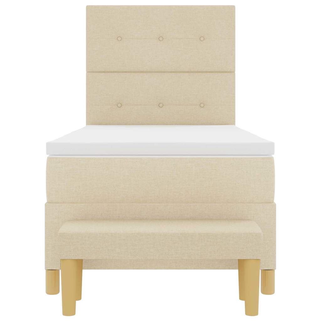 Lit à ressorts avec tête de lit Crème 200 x 90 cm tissu