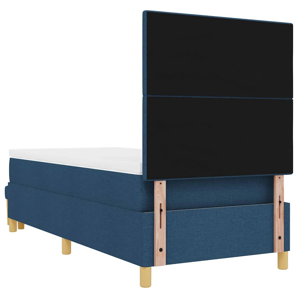 Lit à ressorts avec tête de lit Bleu 200 x 90 cm tissu