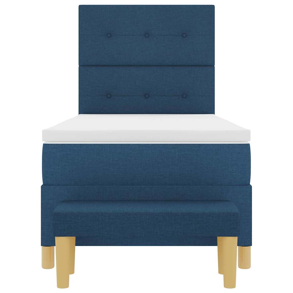 Lit à ressorts avec tête de lit Bleu 200 x 90 cm tissu