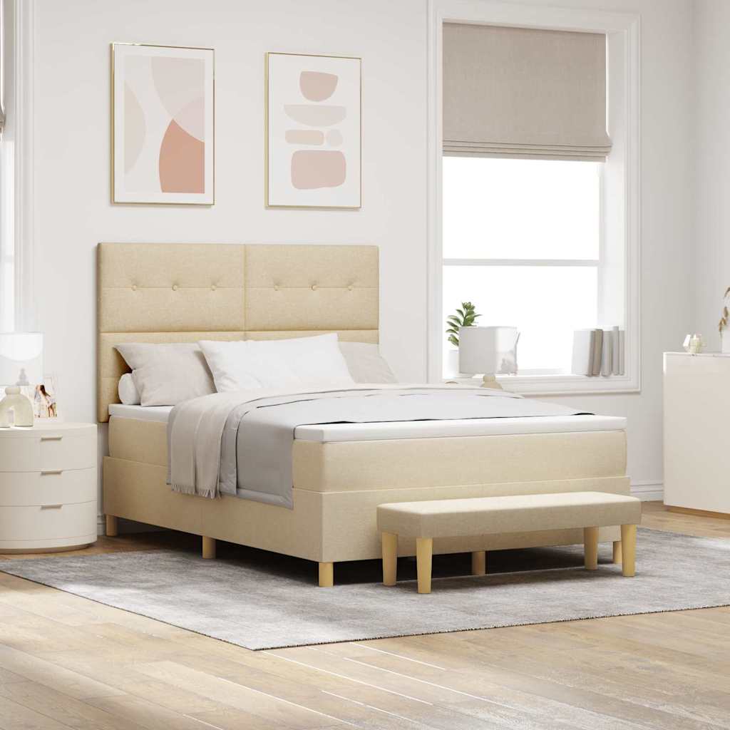 Lit à ressorts avec tête de lit Crème 140 x 190 cm tissu