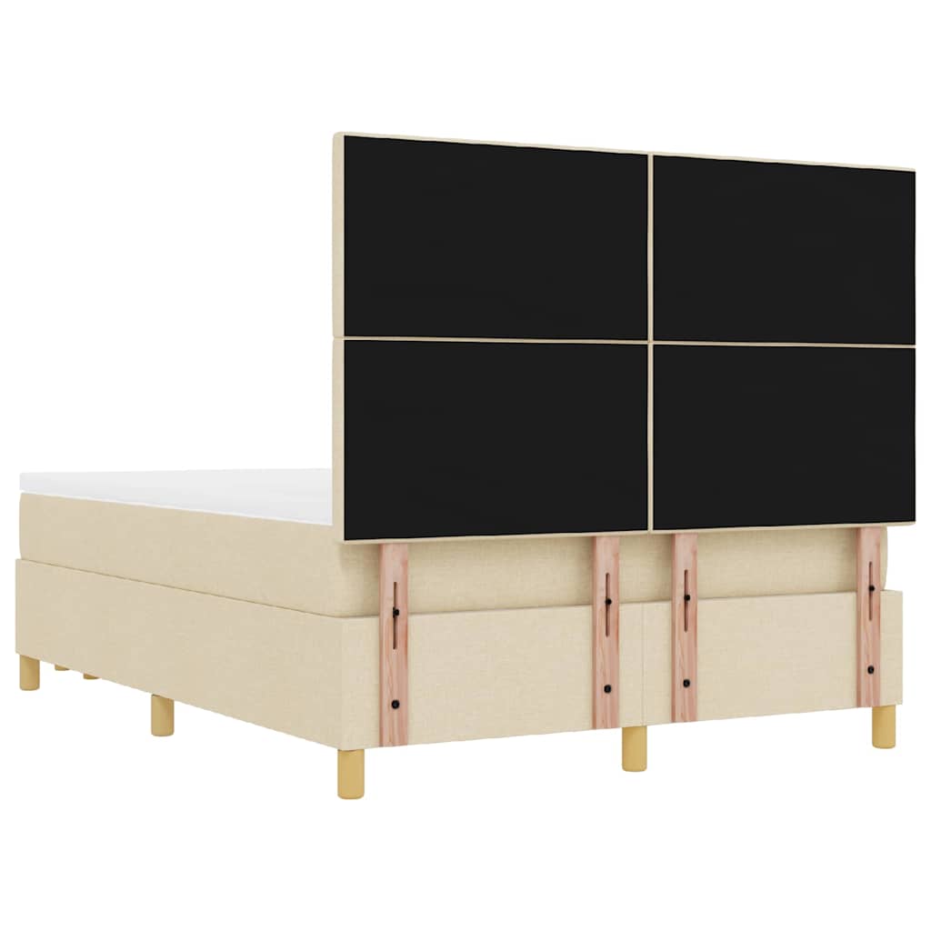 Lit à ressorts avec tête de lit Crème 140 x 190 cm tissu