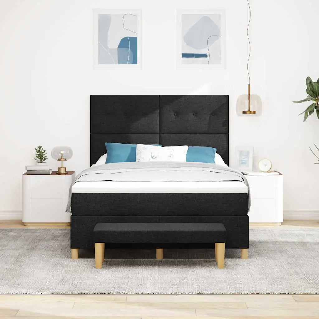 Lit à ressorts avec tête de lit Noir 200 x 140 cm tissu - XIOS