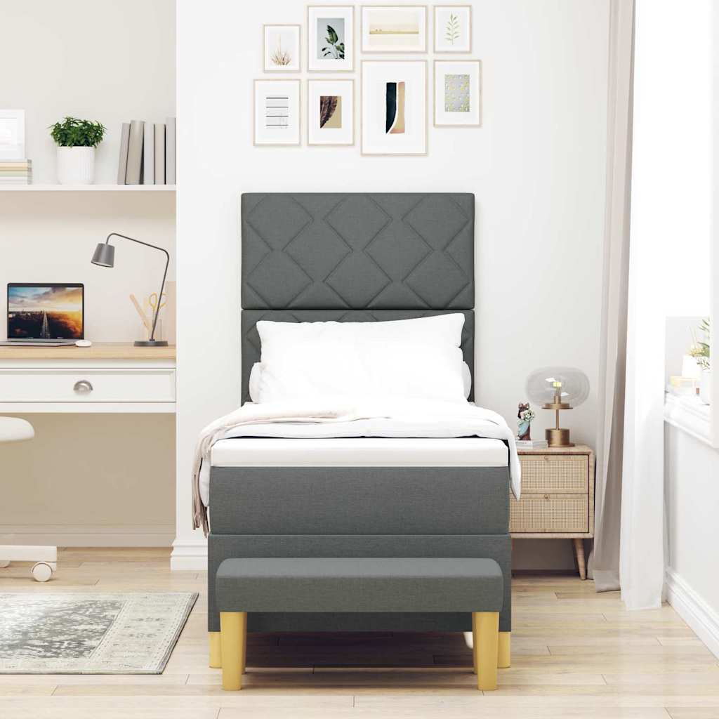 Lit à ressorts avec tête de lit Gris foncé 200 x 80 cm tissu