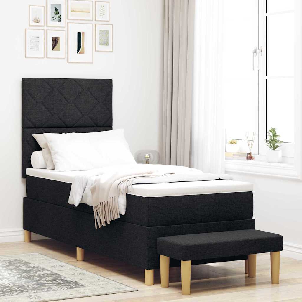Lit à ressorts avec coussin Noir 200 x 80 cm tissu