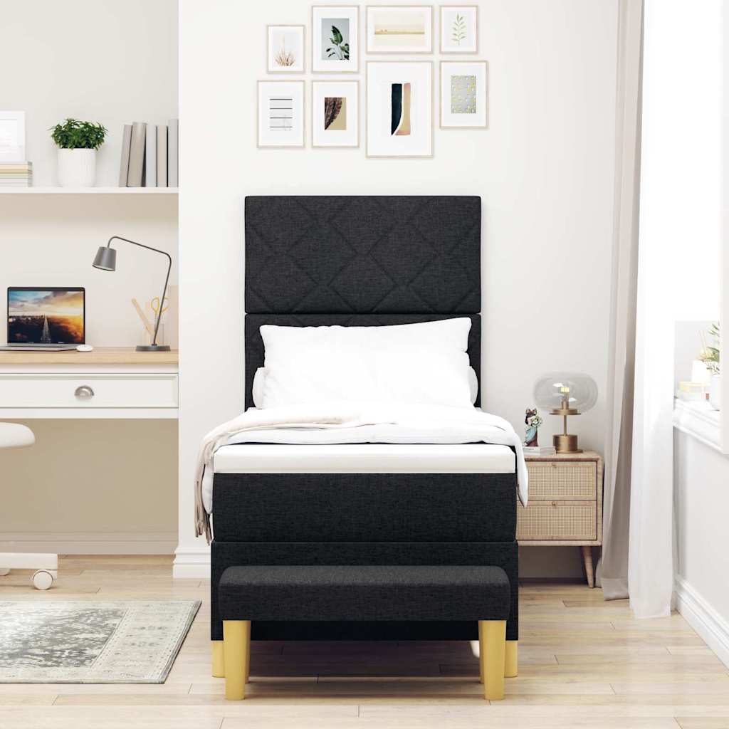 Lit à ressorts avec coussin Noir 200 x 80 cm tissu