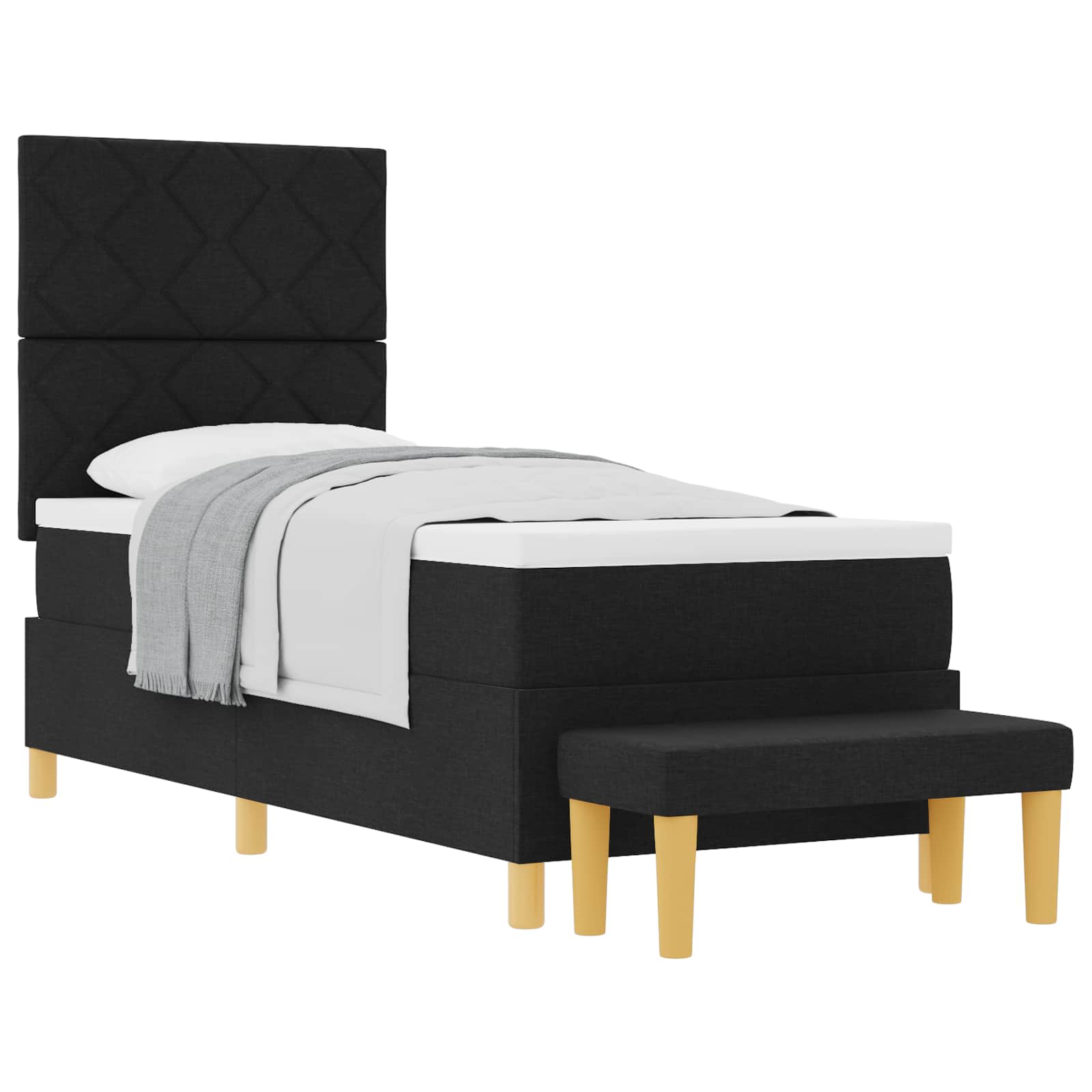 Lit à ressorts avec coussin Noir 200 x 80 cm tissu