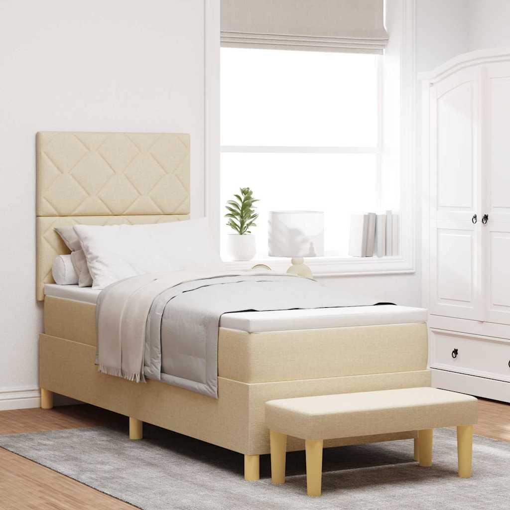 Lit à ressorts avec coussin Crème 200 x 80 cm tissu