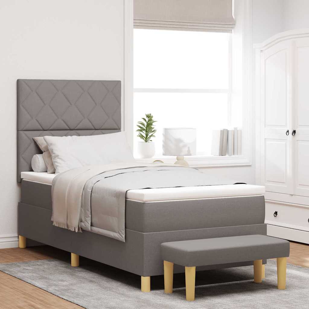 Lit à ressorts avec coussin Taupe 190 x 90 cm tissu