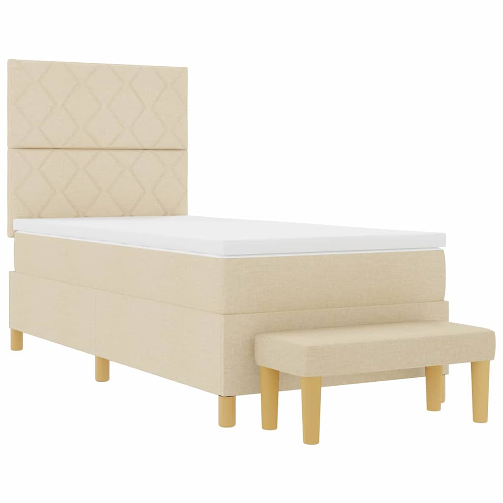 Lit à ressorts avec tête de lit Crème 200 x 90 cm tissu