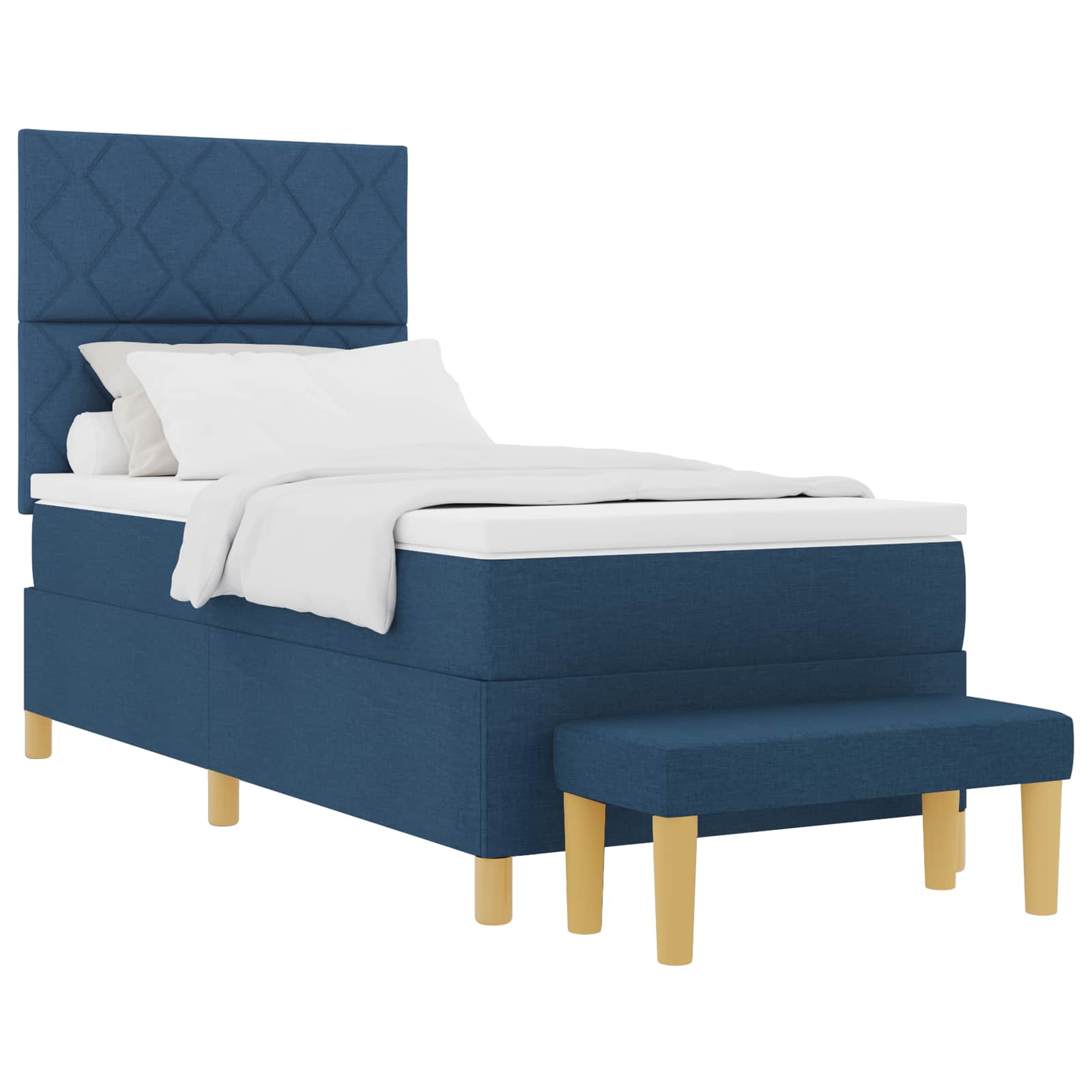Lit à ressorts avec coussin Bleu 200 x 90 cm tissu