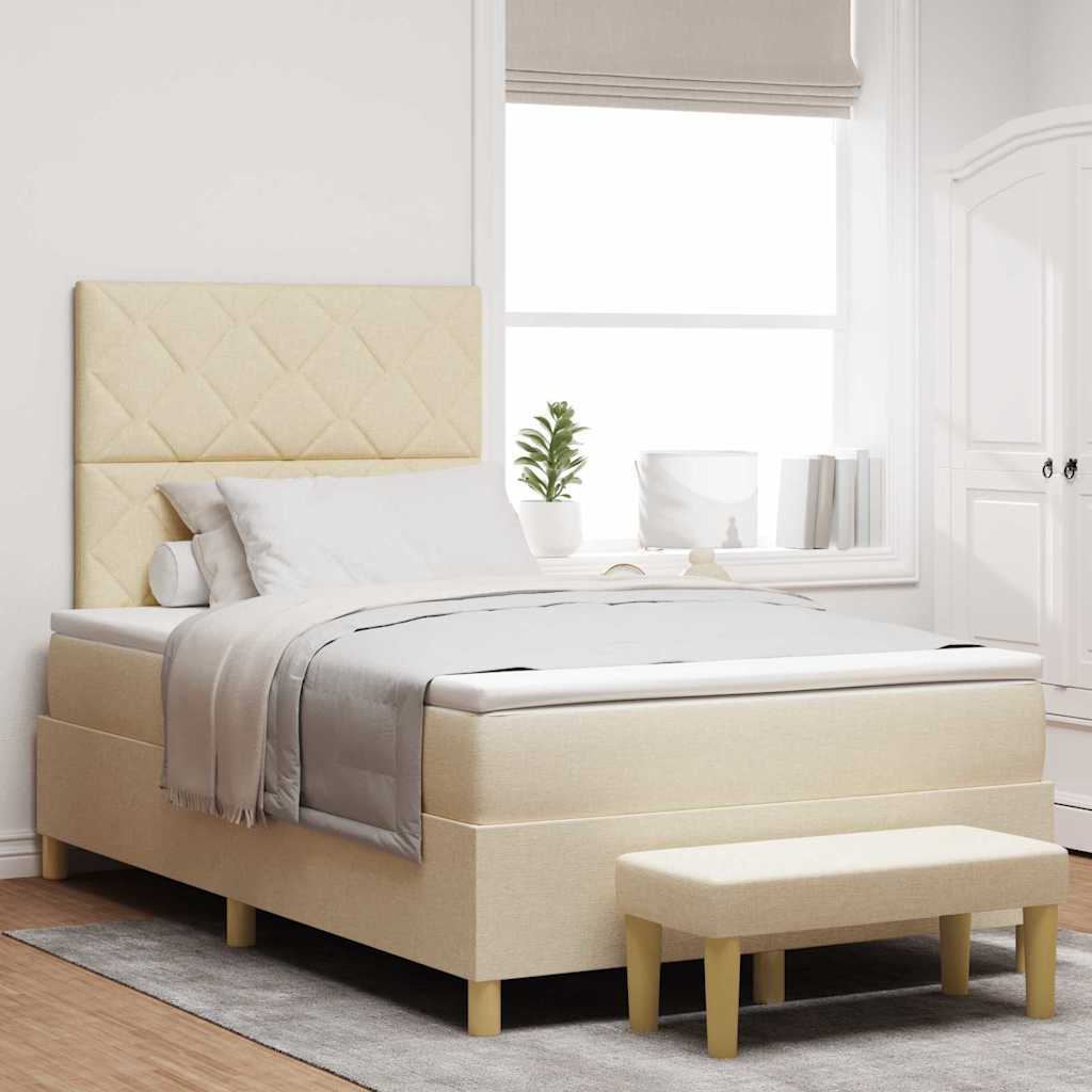 Lit à ressorts avec tête de lit Crème 200 x 120 cm tissu - XIOS