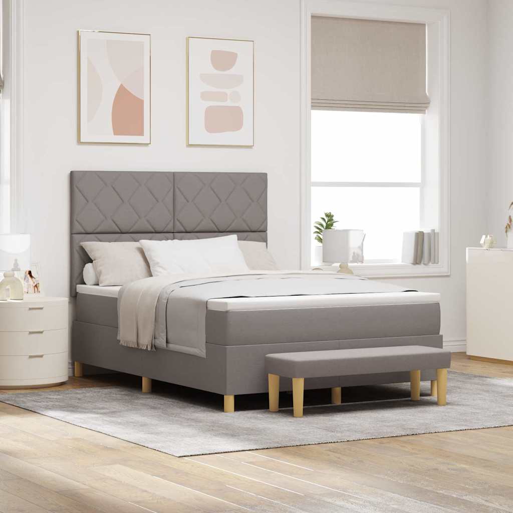 Lit à ressorts avec matelas Taupe 140 x 190 cm tissu - XIOS