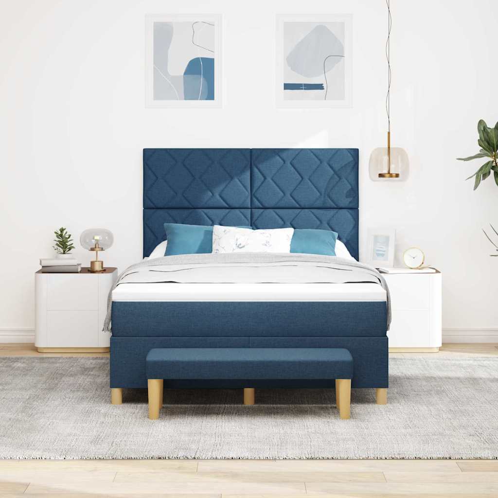 Lit à ressorts avec coussin Bleu 190 x 140 cm tissu