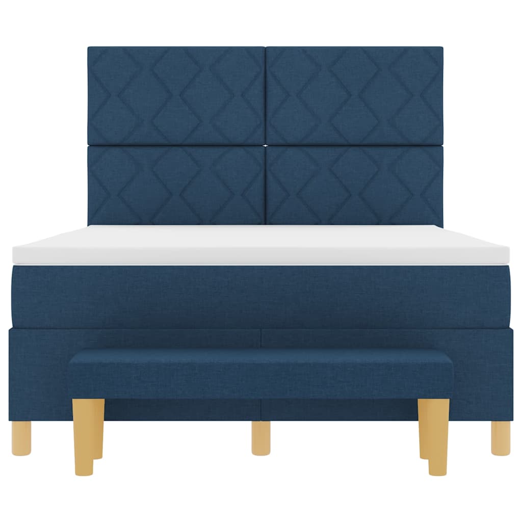 Lit à ressorts avec coussin Bleu 190 x 140 cm tissu