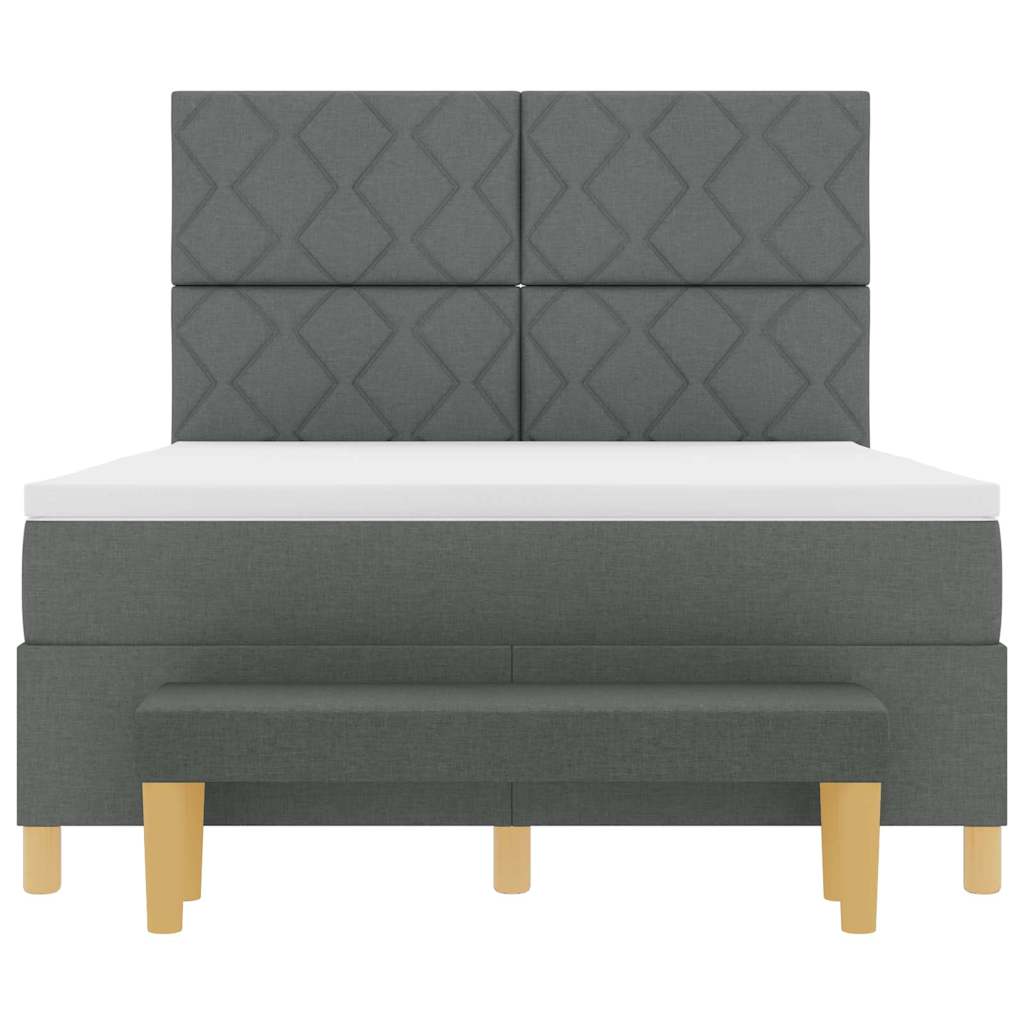 Lit à ressorts avec tête de lit Gris foncé 200 x 140 cm tissu