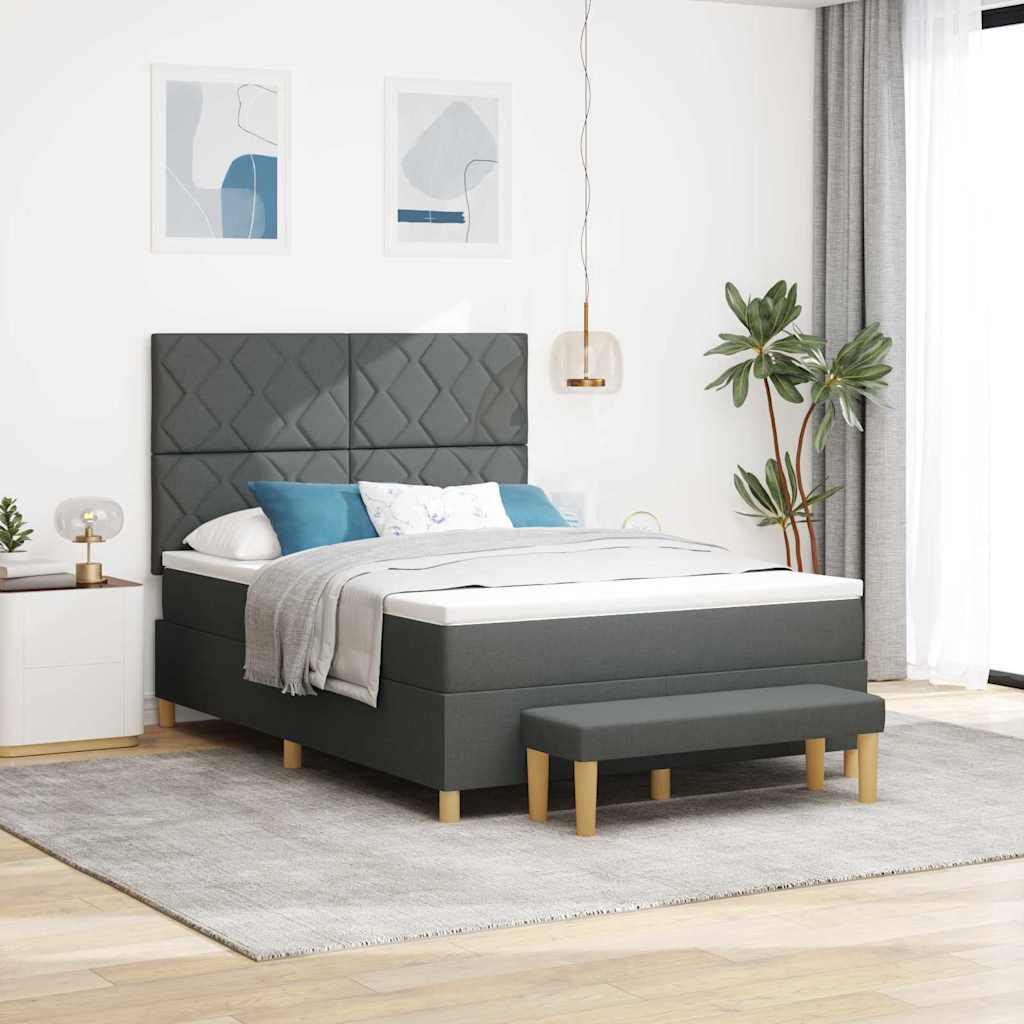 Lit à ressorts avec coussin Gris foncé 200 x 160 cm tissu