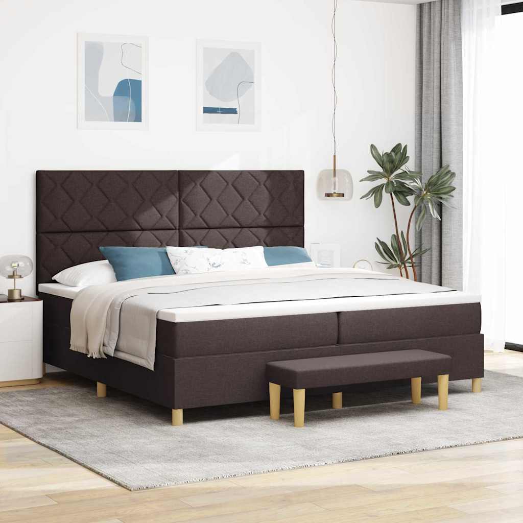 Lit à ressorts avec matelas Marron foncé 200 x 200 cm tissu - XIOS