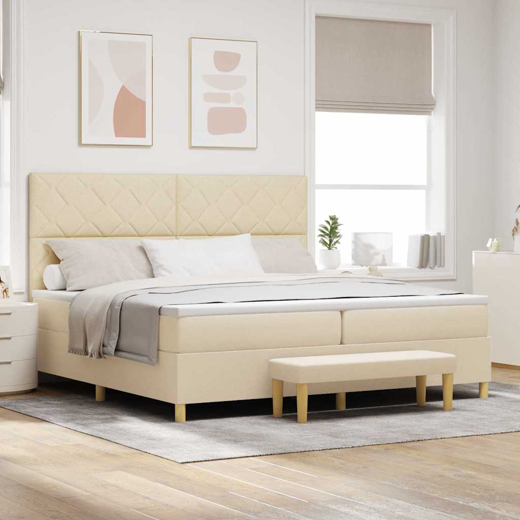 Lit à ressorts avec matelas Crème 200 x 200 cm tissu - XIOS