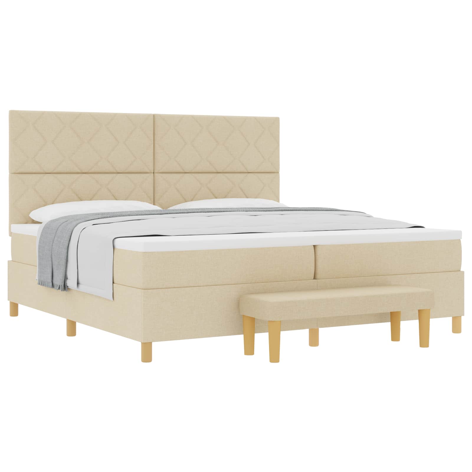 Lit à ressorts avec matelas Crème 200 x 200 cm tissu - XIOS