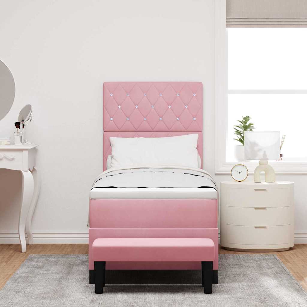 Lit à ressorts avec tête de lit Rose 200 x 80 cm Velours