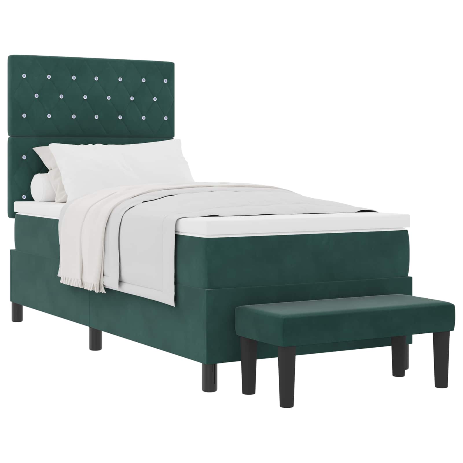 Lit à ressorts avec tête de lit Vert foncé 190 x 90 cm Velours