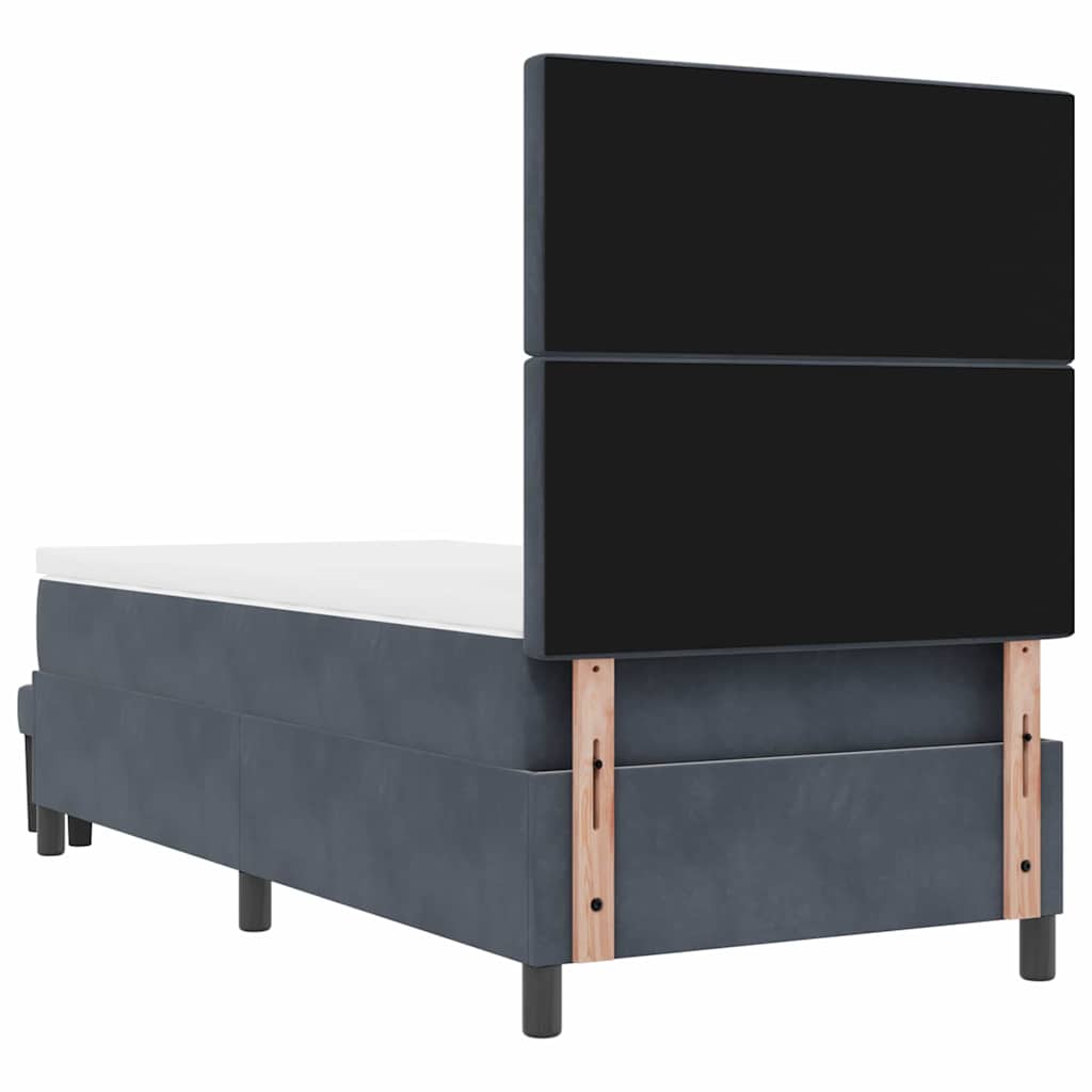 Lit à ressorts avec tête de lit Gris foncé 200 x 90 cm Velours