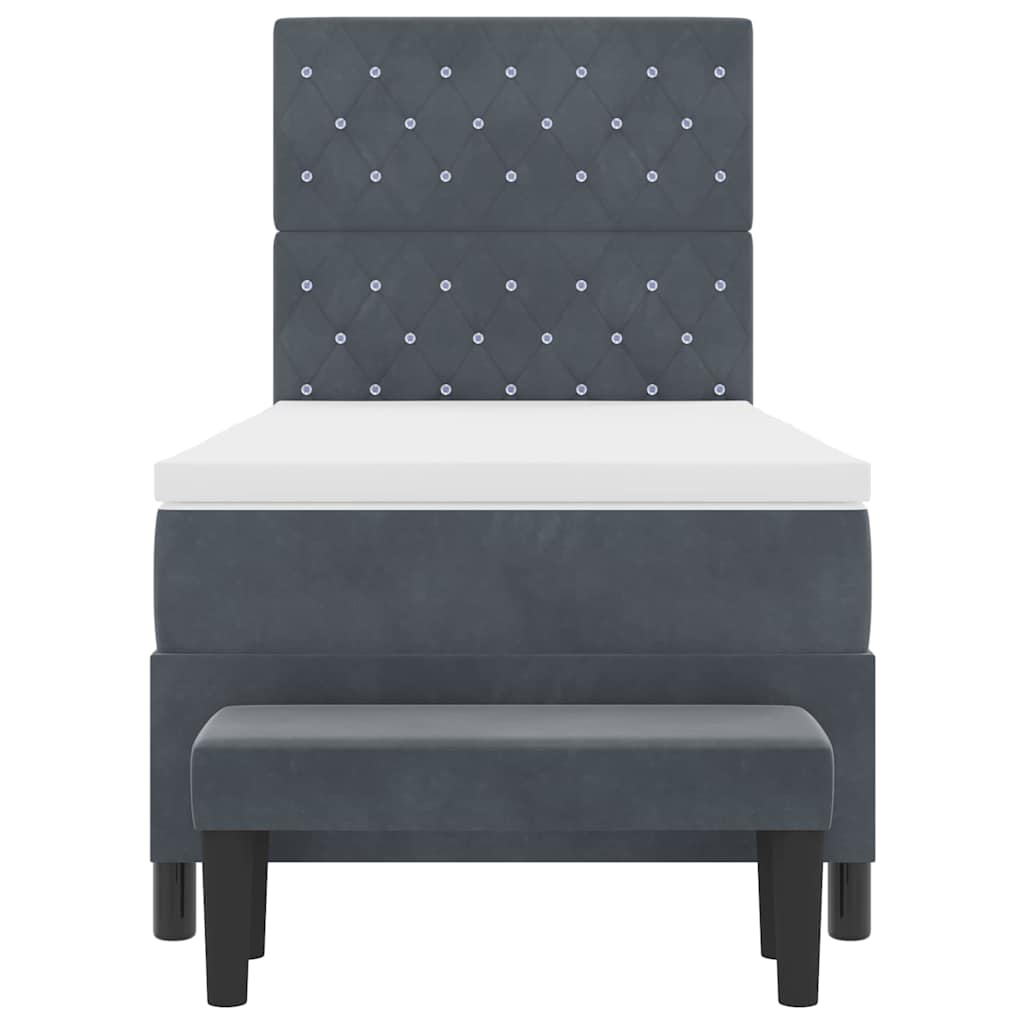 Lit à ressorts avec tête de lit Gris foncé 200 x 90 cm Velours