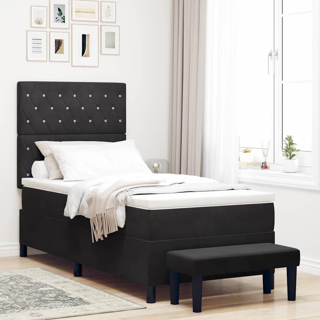 Lit à ressorts avec coussin Noir 200 x 100 cm Velours