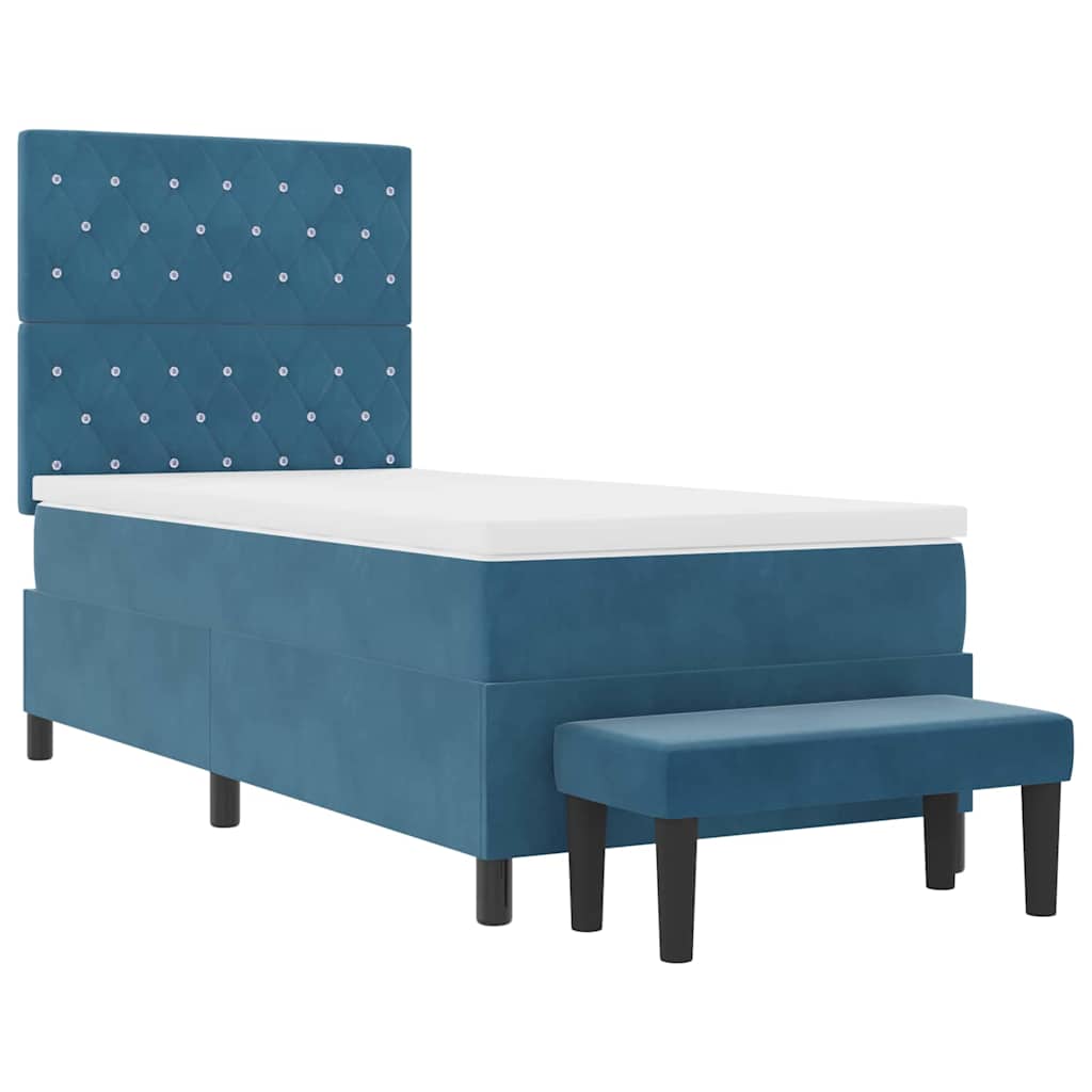 Lit à ressorts avec tête de lit Bleu foncé 200 x 100 cm Velours