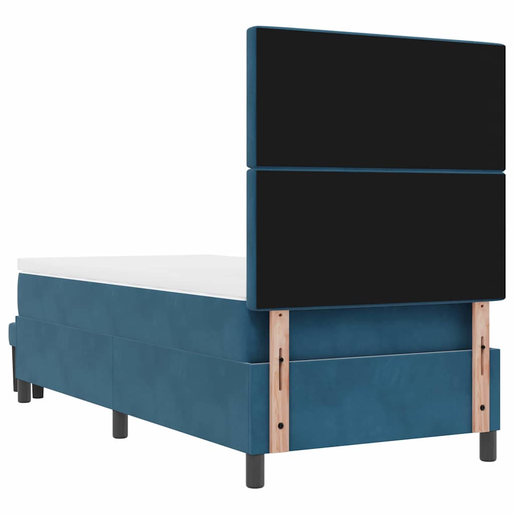 Lit à ressorts avec tête de lit Bleu foncé 200 x 100 cm Velours
