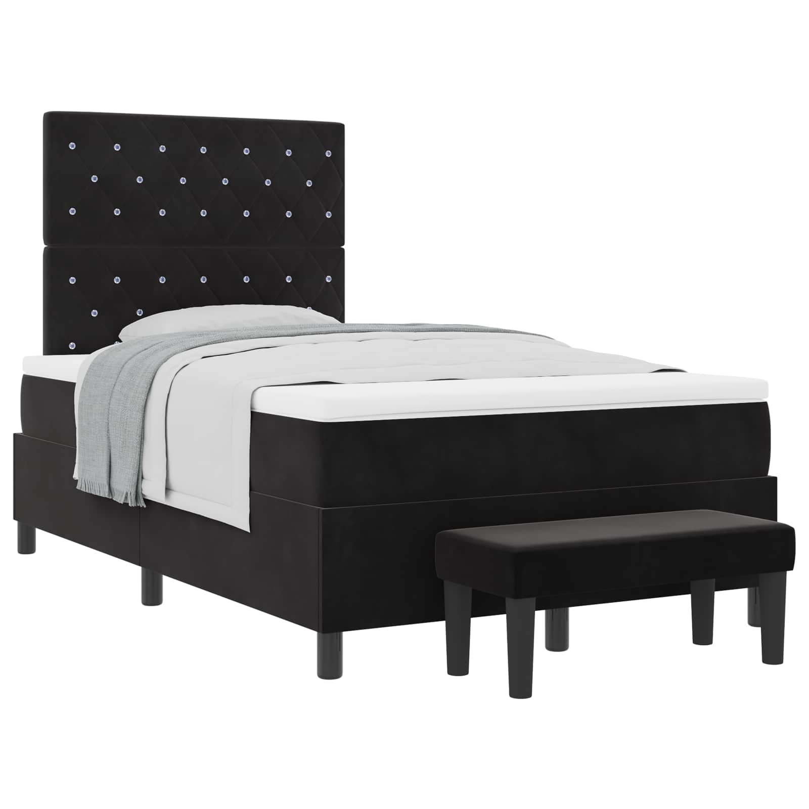 Lit à ressorts avec coussin Noir 190 x 120 cm Velours