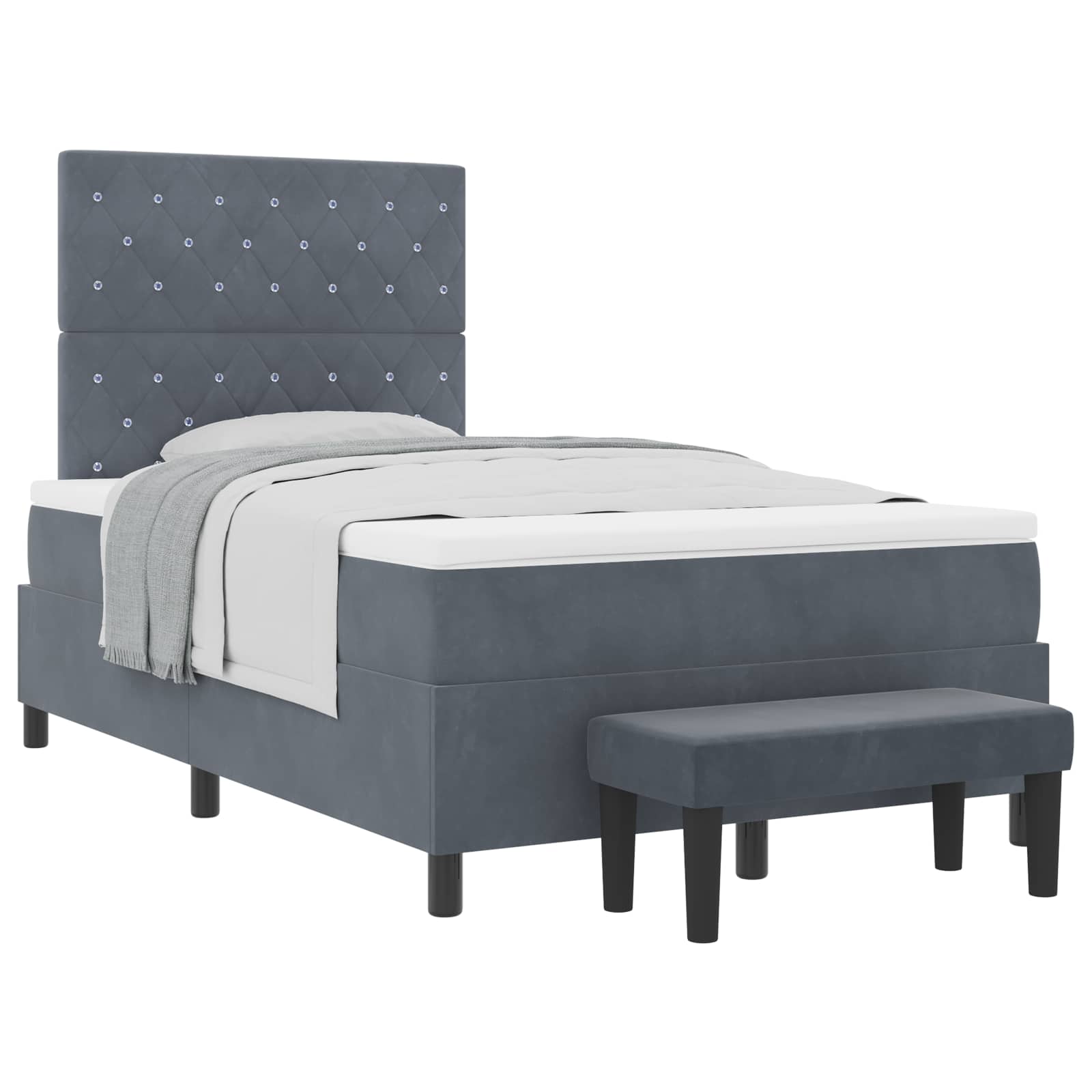 Lit à ressorts avec tête de lit Gris foncé 200 x 120 cm Velours - XIOS