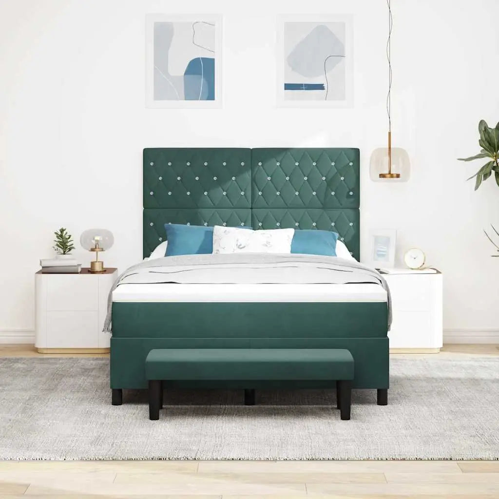 Lit à ressorts avec tête de lit Vert foncé 190 x 140 cm Velours - XIOS