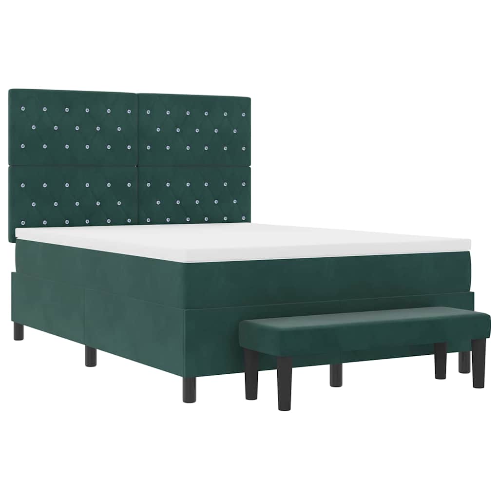 Lit à ressorts avec tête de lit Vert foncé 190 x 140 cm Velours - XIOS