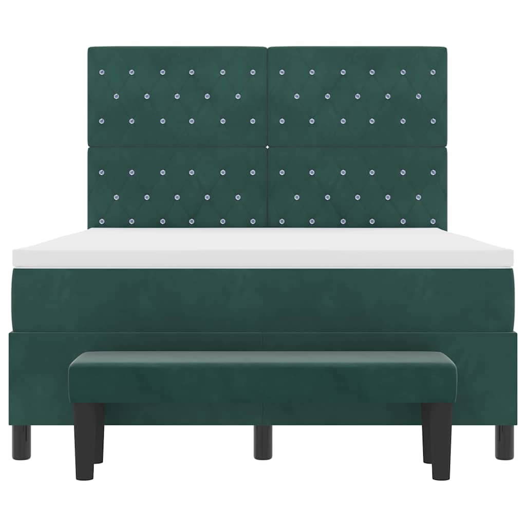 Lit à ressorts avec tête de lit Vert foncé 190 x 140 cm Velours - XIOS