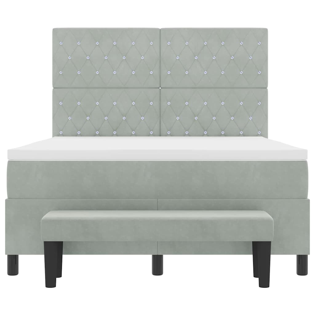 Lit à ressorts avec coussin Gris clair 200 x 140 cm Velours