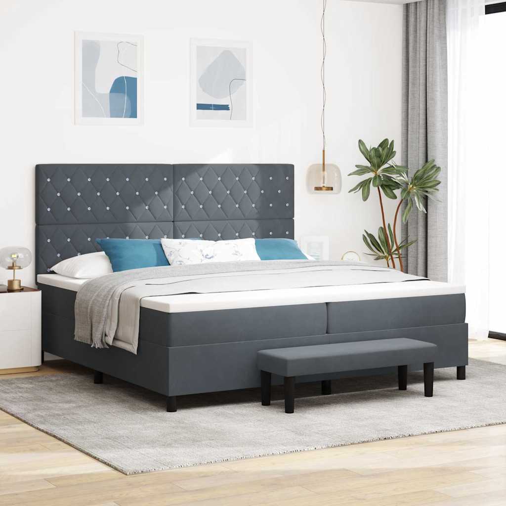 Lit à ressorts avec matelas Gris foncé 200 x 200 cm Velours - XIOS