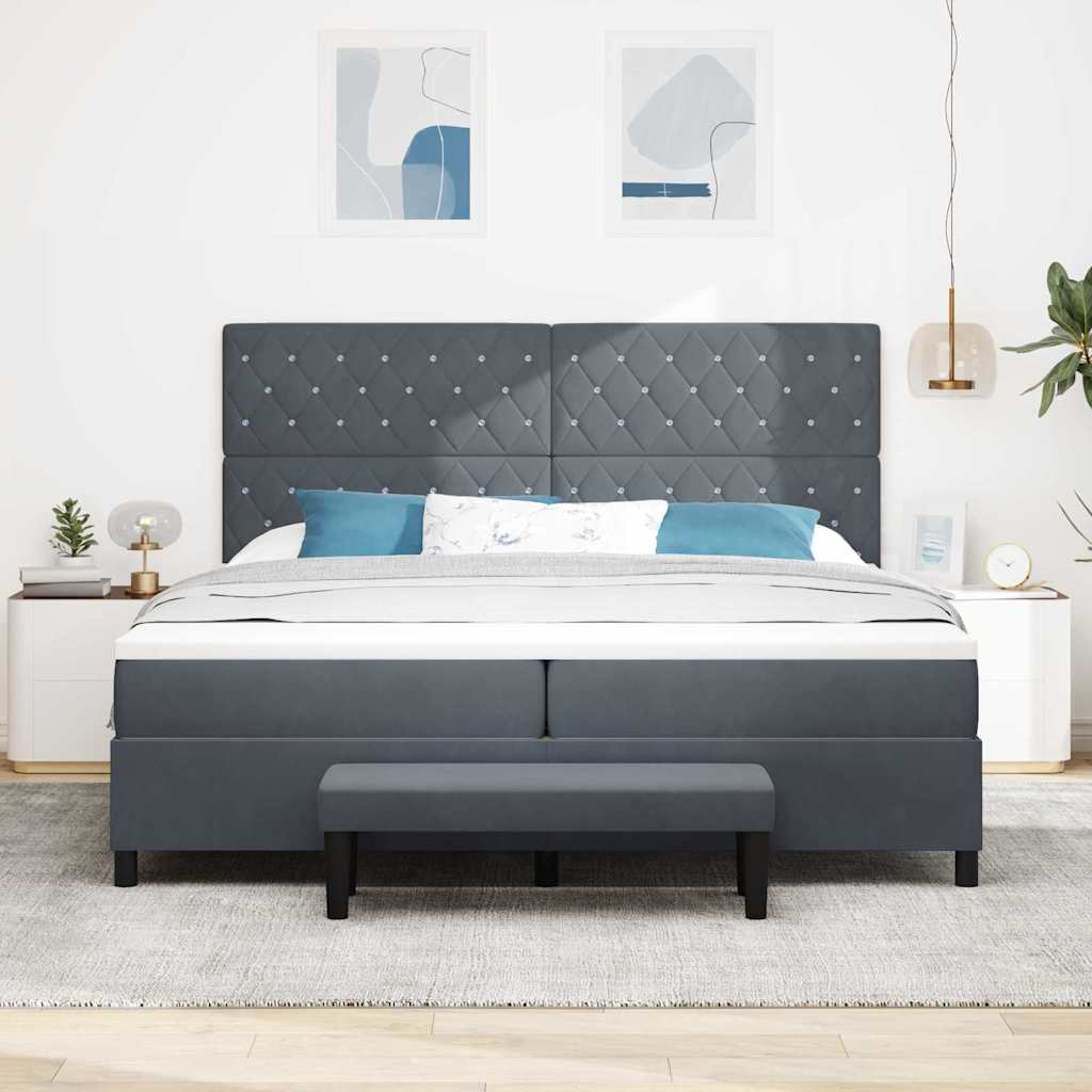 Lit à ressorts avec matelas Gris foncé 200 x 200 cm Velours - XIOS