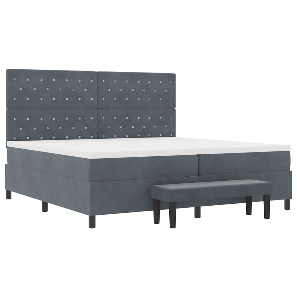 Lit à ressorts avec matelas Gris foncé 200 x 200 cm Velours - XIOS