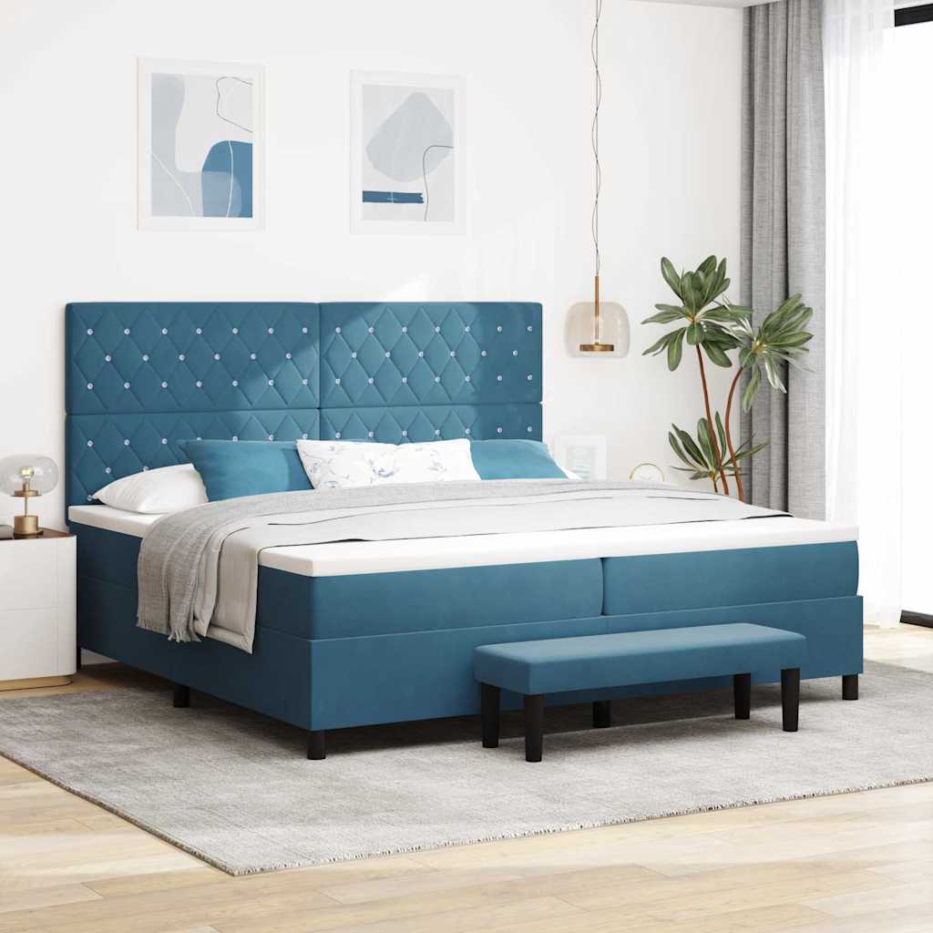 Lit à ressorts avec matelas Bleu foncé 200 x 200 cm Velours - XIOS