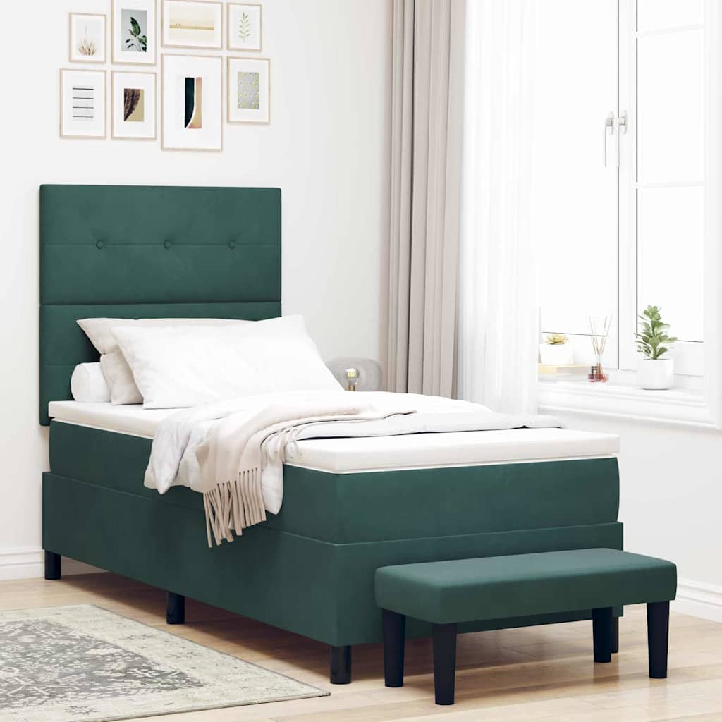 Lit à ressorts avec coussin Vert foncé 200 x 80 cm Velours