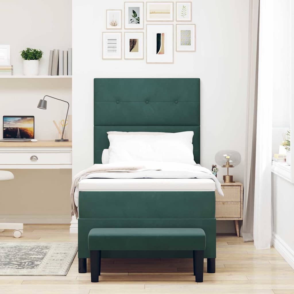 Lit à ressorts avec coussin Vert foncé 200 x 80 cm Velours