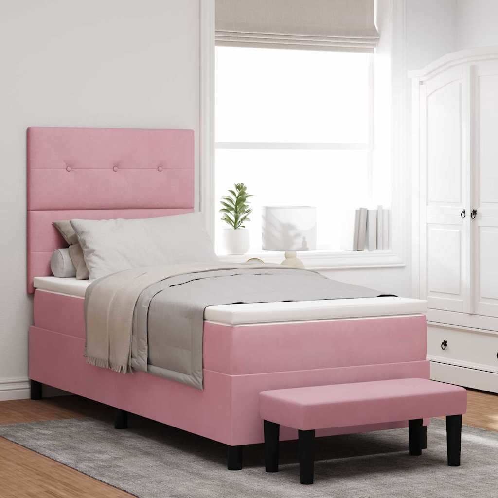 Lit à ressorts avec coussin Rose 190 x 90 cm Velours