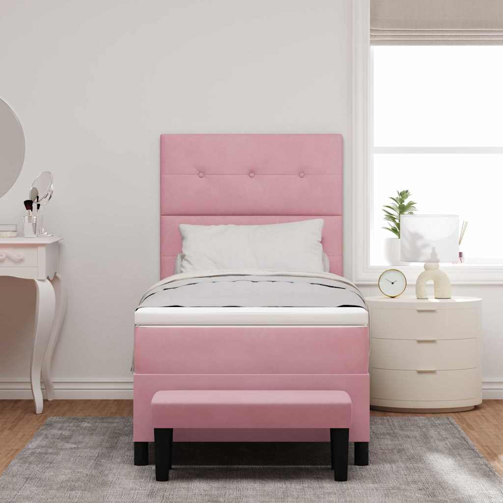 Lit à ressorts avec coussin Rose 190 x 90 cm Velours