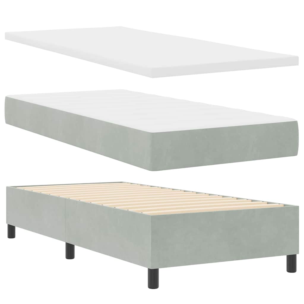 Lit à ressorts avec tête de lit Gris clair 200 x 90 cm Velours - XIOS