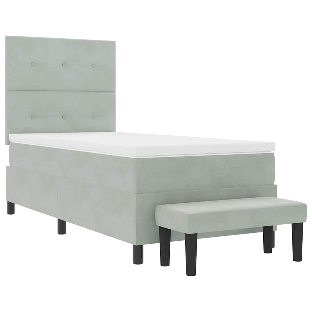 Lit à ressorts avec tête de lit Gris clair 200 x 90 cm Velours - XIOS